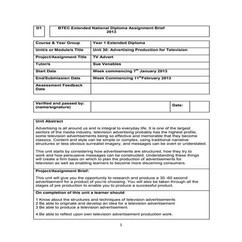 Unit 29 assignment brief 2013