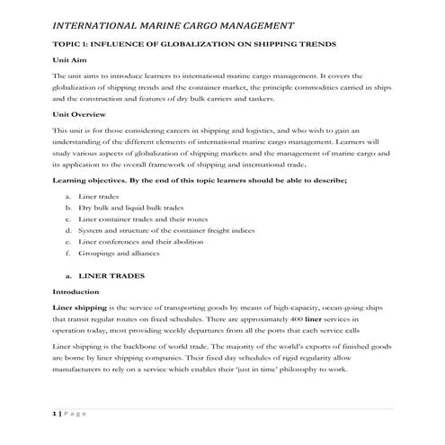 Unit 2 ; Marine Cargo Management
