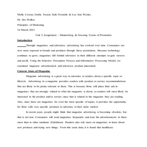 Marketing - Diminishing and Growing Forms of Promotion