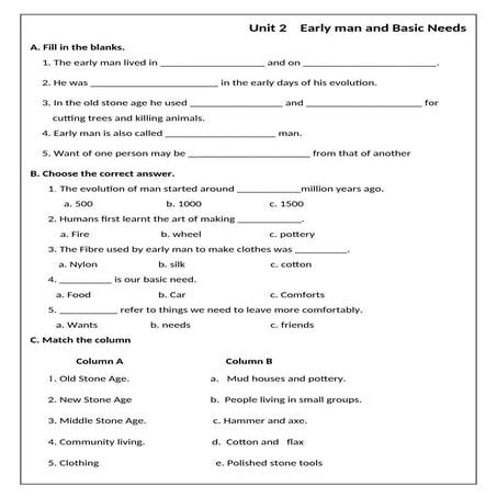Early Man, Basic Needs, and Introduction to Heavenly Bodies | DOCX