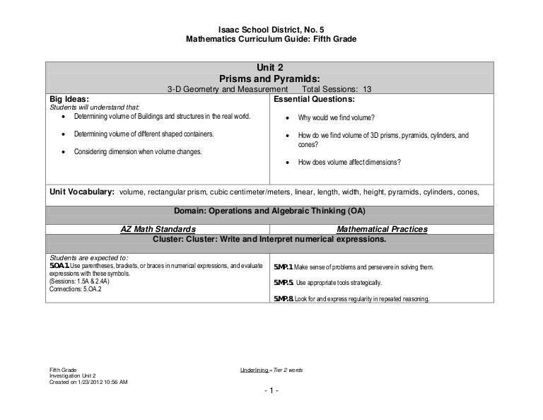 Unit 2 Fifth Grade cs 2012 2013