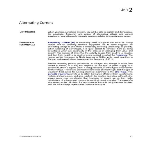 Power Circuits and Transformers-Unit 2 Labvolt Student Manual