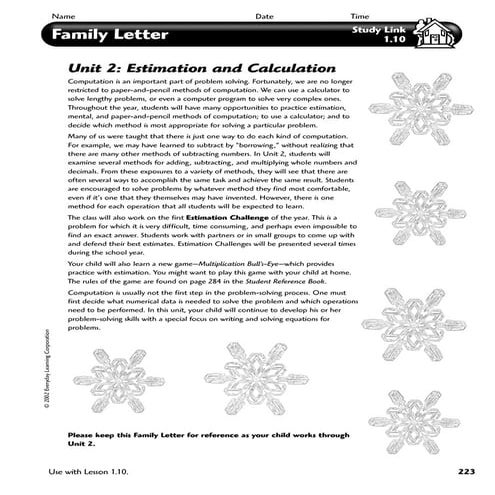 Unit 2 math home letter