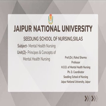 UNIT 2 Principles and Concept of Mental Health Nursing