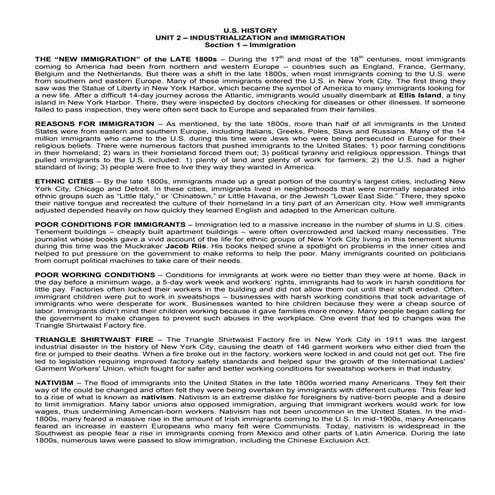 Unit 2 notes (industrialization and immiigration)