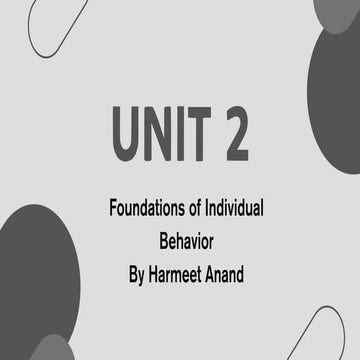 Organization behaviour foundations of indivitual