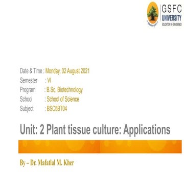 Unit 2 plant tissue culture applications, advantages and limitations