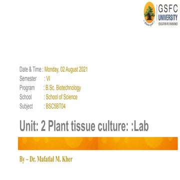 Unit 2 plant tissue culture lab introduction