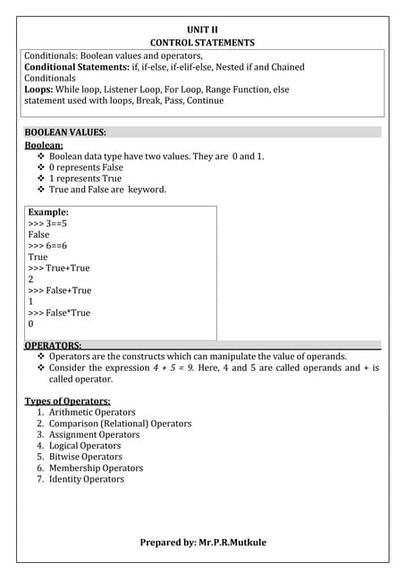 ESIT135 Problem Solving Using Python Notes of Unit-1 and Unit-2