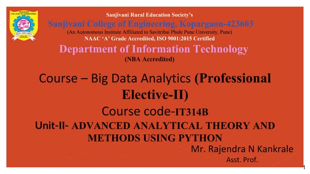 Unit2_Regression, ADVANCED  ANALYTICAL  THEORY AND  METHODS USING  PYTHON