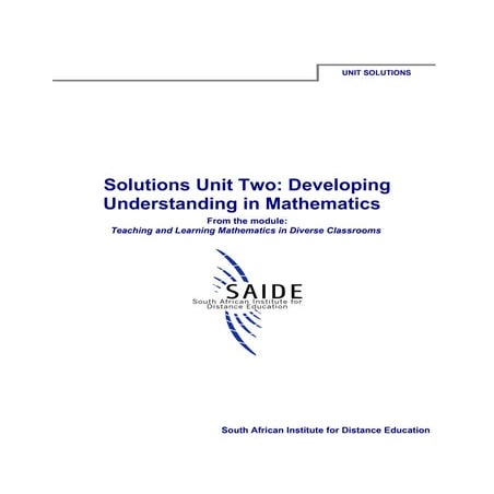 Ace Maths Solutions Unit Two - Developing Understanding in Mathematics (word)