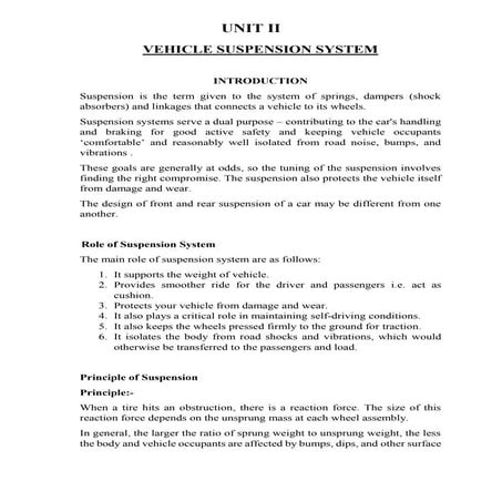 Unit 2 : Suspension System