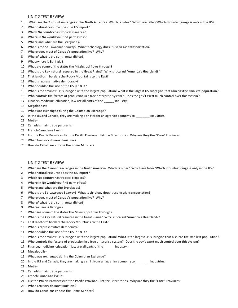 Unit 2 test review