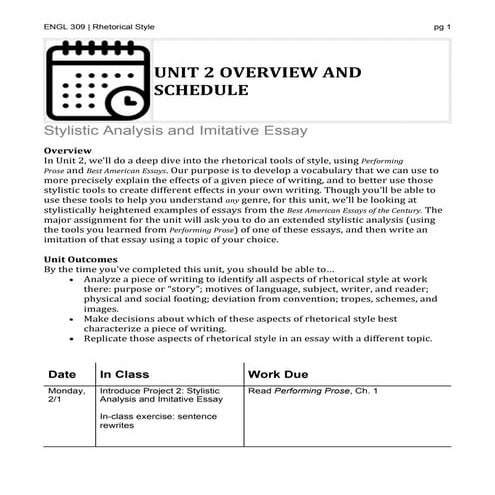 Eng 309 Unit 2 Virtual Schedule