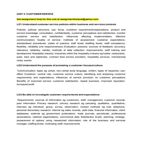 UNIT 3: CUSTOMER SERVICE