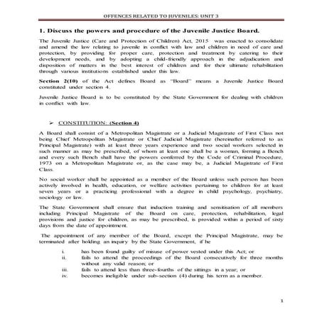 Juvenile Justice Law in India (Juvenile Justice Act 1986, 2000 & 2015)