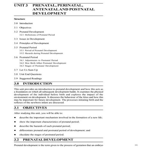Prenatal, Perinatal, Antenataland Postnatal Developmeny