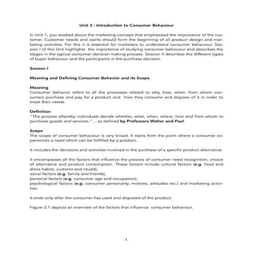 Unit 3 consumer behaviour (for sa1 ) - Class 11 - CBSE - 2016/17 | PDF
