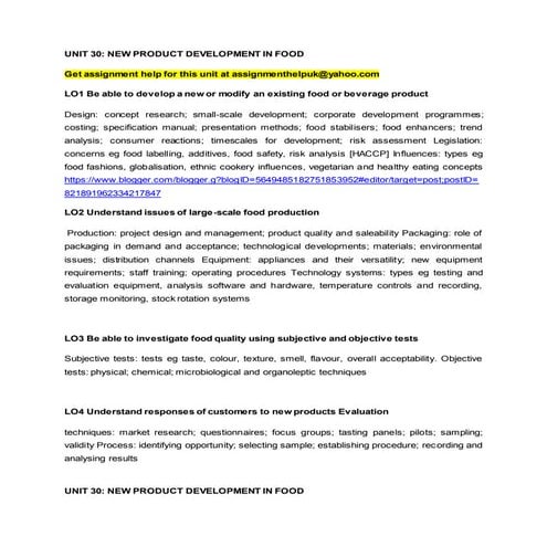 UNIT 30: NEW PRODUCT DEVELOPMENT IN FOOD