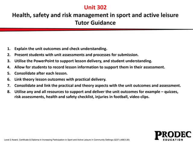 Unit 302 health, safety and risk management in sport and active leisure