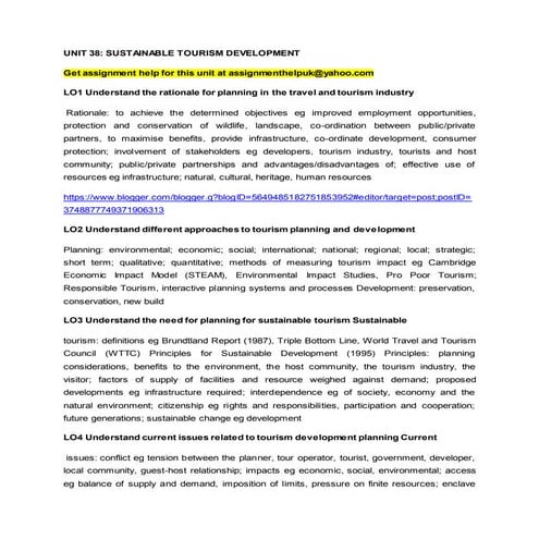 UNIT 38: SUSTAINABLE TOURISM DEVELOPMENT 