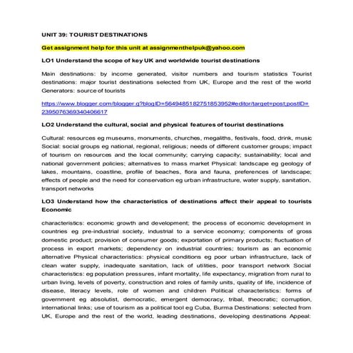 UNIT 39: TOURIST DESTINATIONS