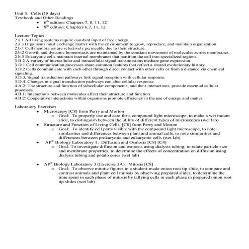 Unit 3 cells   unit at a glance new curriculum