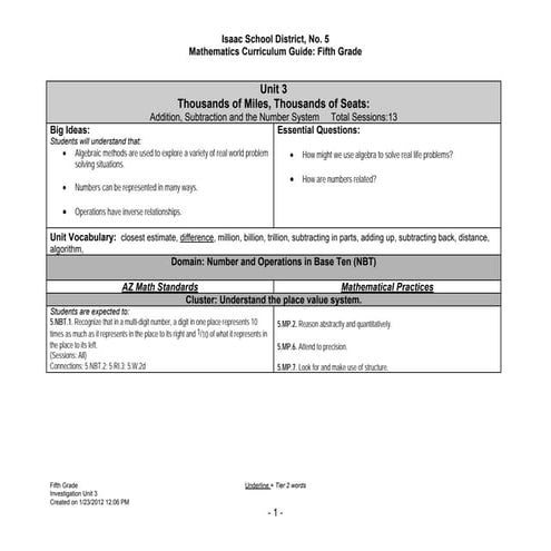 Unit 3 Fifth Grade cs 2012 2013