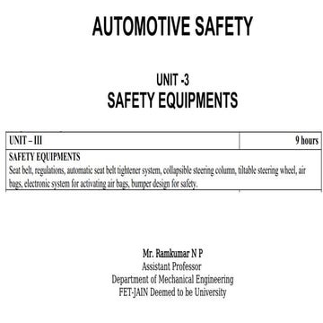 automotive safety inside the cabin, and materials o be used