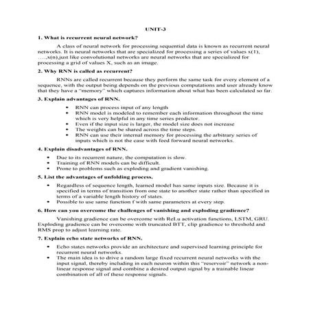 DEEP LEARNING UNIT 3 IMPORTANT QUESTION BANK