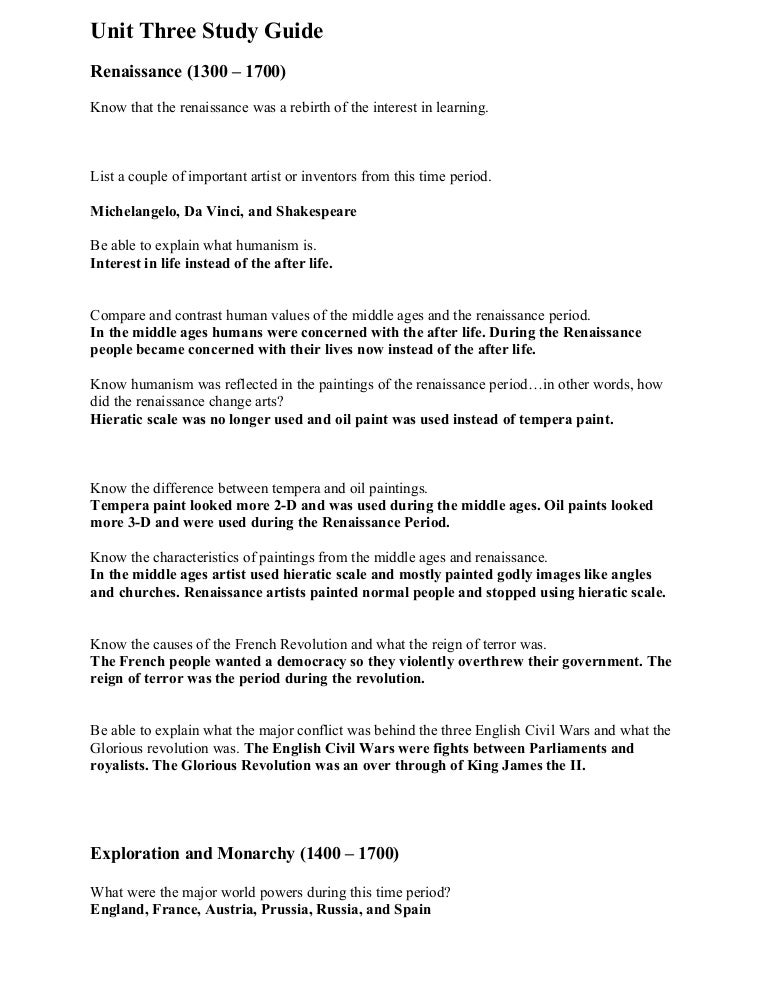 Unit 3 study guide