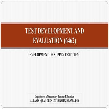 TEST DEVELOPMENT AND EVALUATION (6462)