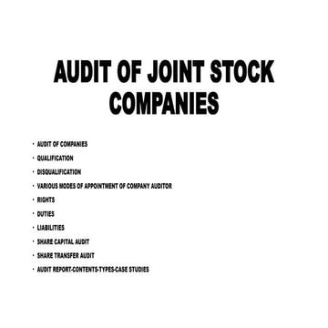 Audit of Joint Stock Companies -Purpose-