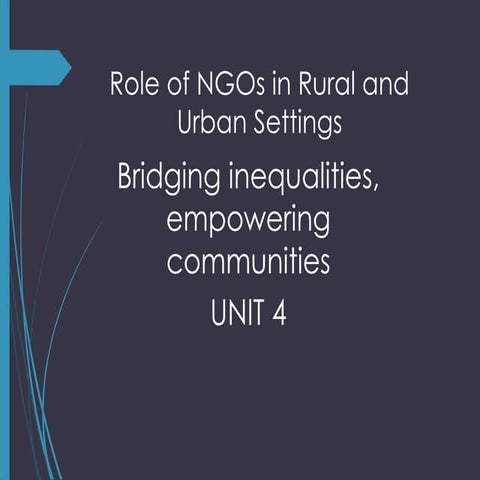 Role of NGO in Rural and Urban Setting..