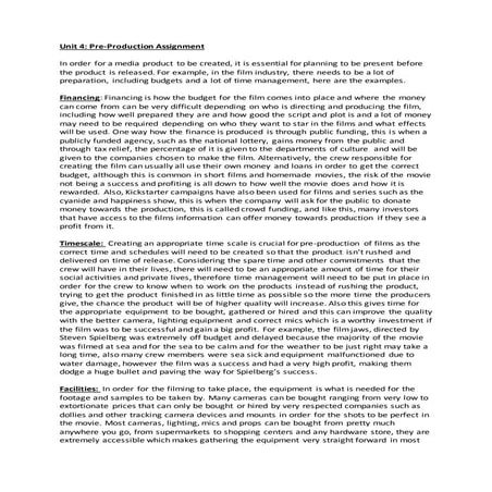 Unit 4  pre production assessent