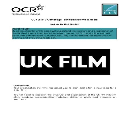 OCR Cambridge Technicals Media Unit 40 UK Film Studies