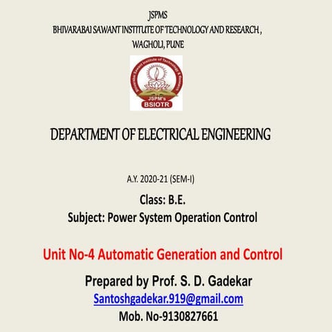 Unit 4 Automatic Generation Control