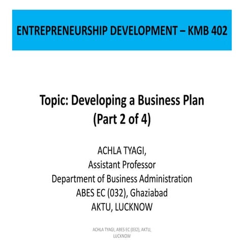 Unit 4 Developing a Business Plan   Part 2