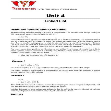Linked List Static and Dynamic Memory Allocation | PDF