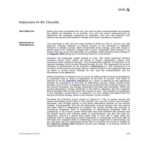 Power Circuits and Transformers-Unit 4 Labvolt Student Manual