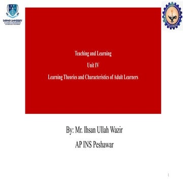 Unit 4 Learning Theories and Characteristerics of Adult Learners.pptx