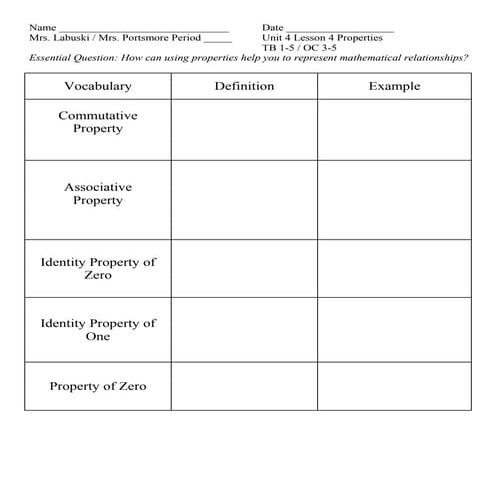 Unit 4 lesson 4 properties