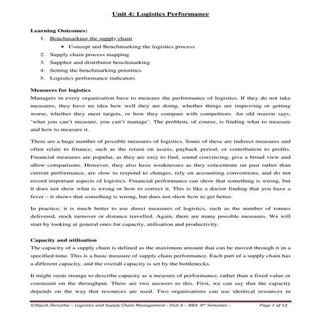 Unit 4 logistics performance   lscm (13 pages)
