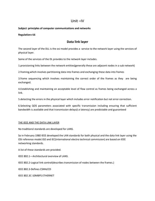 PCCN DATA LINK LAYER UNIT 4 NOTES