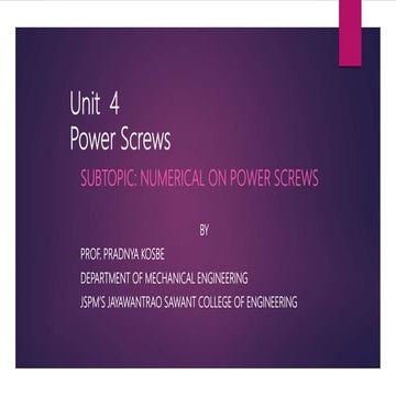 Unit  4 numericals on power screws 2