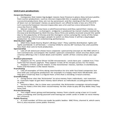 Unit 4 pre production finance