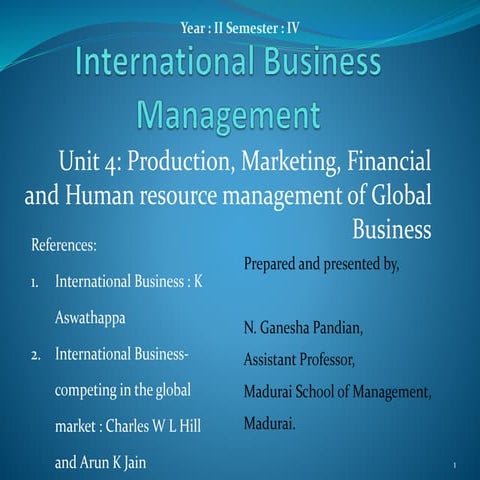 Unit 4 production, marketing, financial and human resource management of glob...