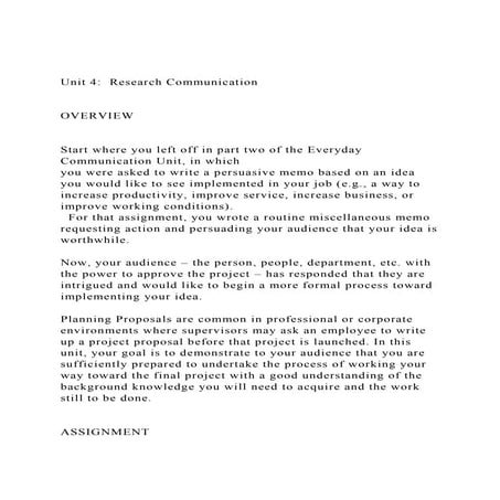 Unit 4  Research CommunicationOVERVIEWStart where y