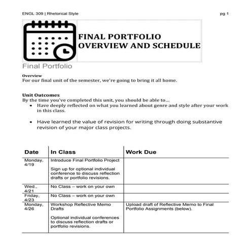 Eng 309 Unit 4 Virtual Schedule