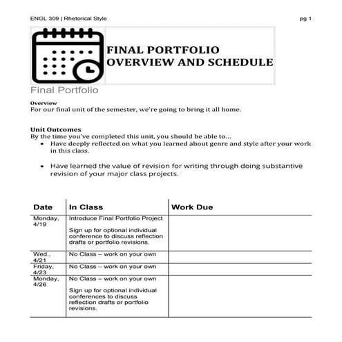 Eng 309 Unit 4 Virtual Schedule